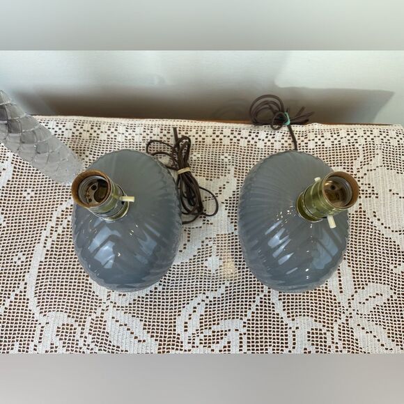 Vintage ceramic seashell textured gray table lamps | Lamp no.1 of the 2 lamps - Picture 5 of 13